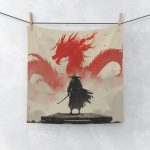 Samurai & Red Dragon Face Towel — Asian Warrior Hooded Print