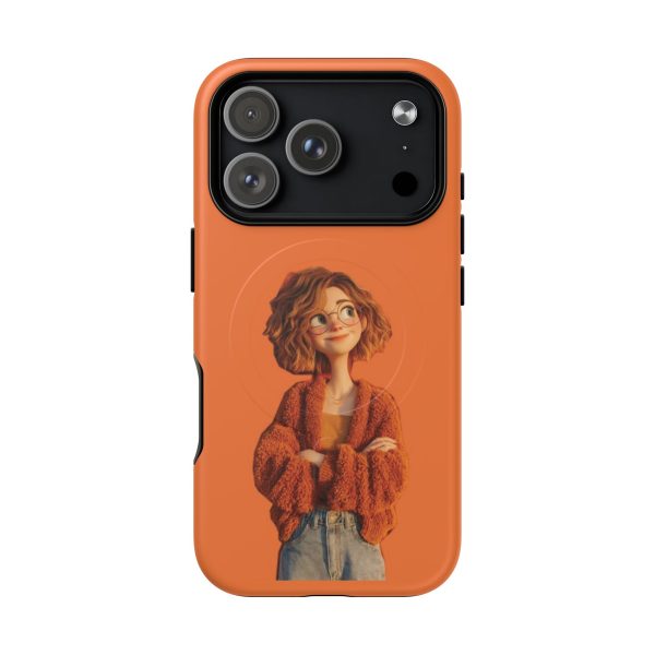Orange Cozy Cartoon Girl Magnetic Phone Case — Tough Protective Cover