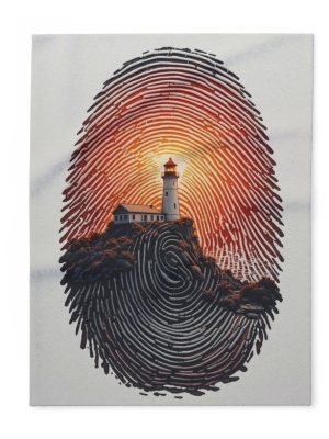 Lighthouse Fingerprint Fleece Blanket — Nautical Sunset Throw