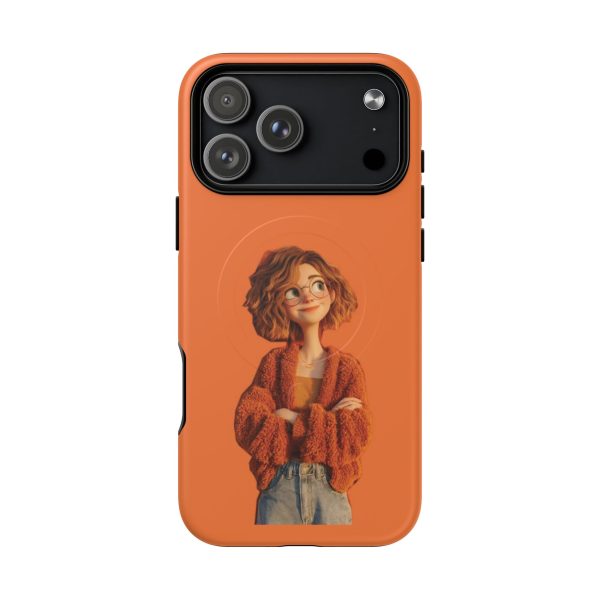 Orange Cozy Cartoon Girl Magnetic Phone Case — Tough Protective Cover
