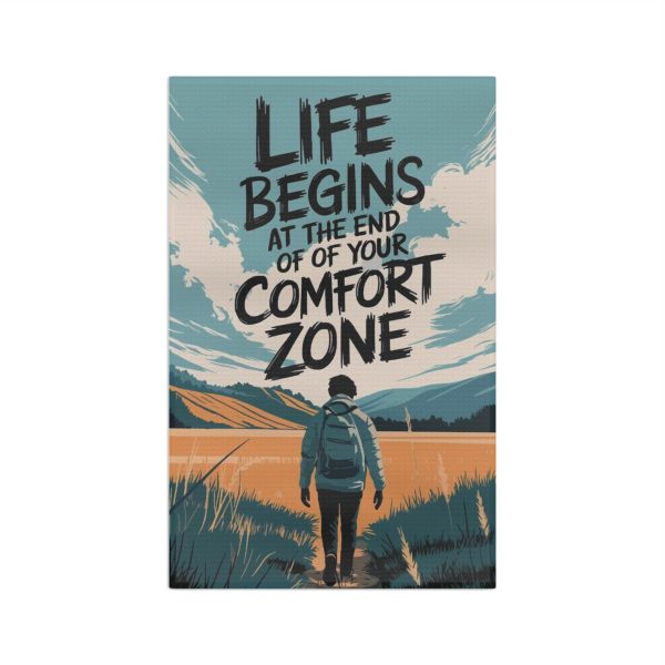Adventure Tea Towel — "Life Begins at the End of Your Comfort Zone" Motivational Kitchen Towel