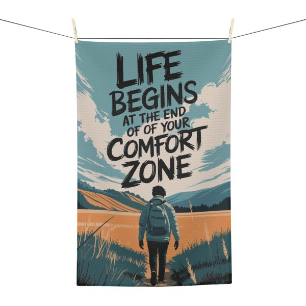Adventure Tea Towel — "Life Begins at the End of Your Comfort Zone" Motivational Kitchen Towel