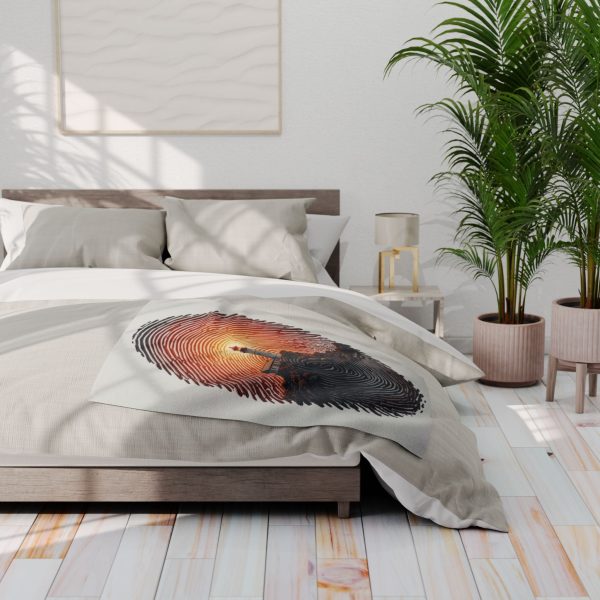 Lighthouse Fingerprint Fleece Blanket — Nautical Sunset Throw