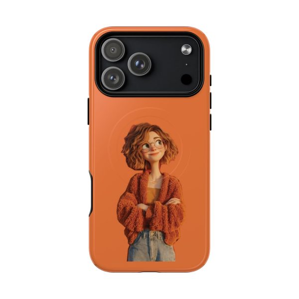 Orange Cozy Cartoon Girl Magnetic Phone Case — Tough Protective Cover