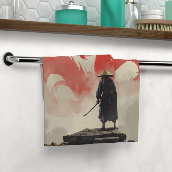 Samurai & Red Dragon Face Towel — Asian Warrior Hooded Print