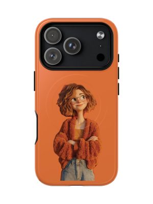 Orange Cozy Cartoon Girl Magnetic Phone Case — Tough Protective Cover