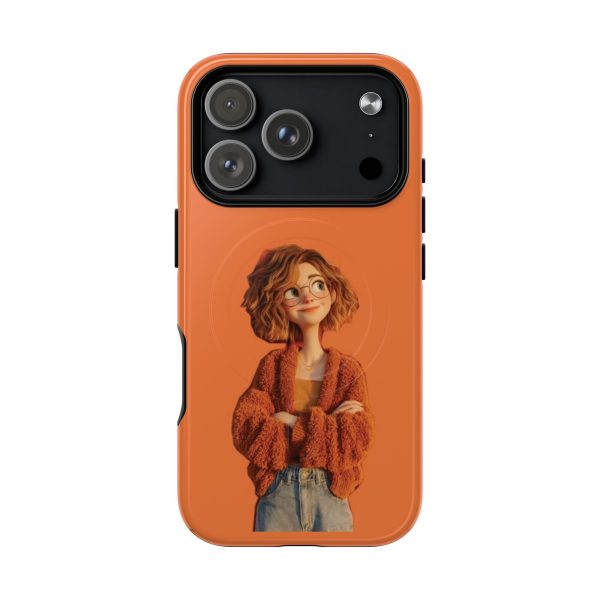 Orange Cozy Cartoon Girl Magnetic Phone Case — Tough Protective Cover